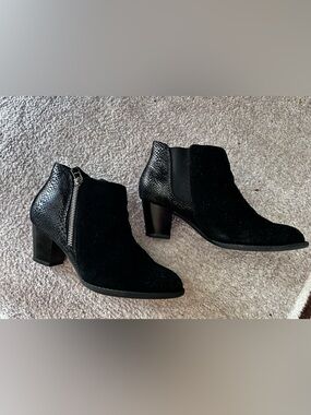 Vionic Black Suede & Snakeskin-Texture Ankle Booties